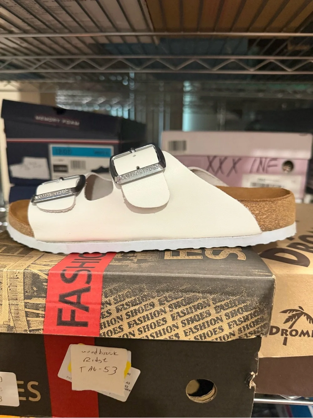 Comfortfusse women’s Bali Double strap Slide Sandals White Leather Size 6 M US